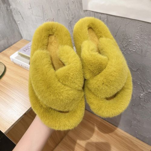 Chaussons En Fourrure Moelleux Pour Femmes,Chaussures En Peluche,Tongs Floues,Chaud,Intrieur,Maison,Salon,Chambre,Femme,Rembourr,Sourire,Hiver - 36