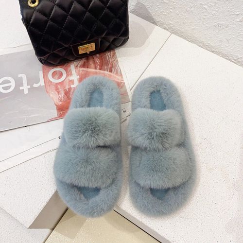 Chaussons En Fourrure Moelleux Pour Femmes,Chaussures En Peluche,Tongs Floues,Chaud,Intrieur,Maison,Salon,Chambre,Femme,Rembourr,Sourire,Hiver - 38