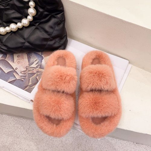 Chaussons En Fourrure Moelleux Pour Femmes,Chaussures En Peluche,Tongs Floues,Chaud,Intrieur,Maison,Salon,Chambre,Femme,Rembourr,Sourire,Hiver - 37