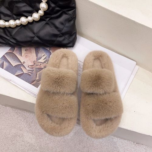 Chaussons En Fourrure Moelleux Pour Femmes,Chaussures En Peluche,Tongs Floues,Chaud,Intrieur,Maison,Salon,Chambre,Femme,Rembourr,Sourire,Hiver - 41