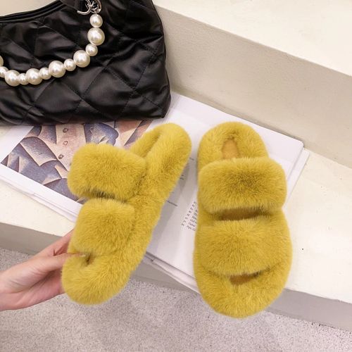 Chaussons En Fourrure Moelleux Pour Femmes,Chaussures En Peluche,Tongs Floues,Chaud,Intrieur,Maison,Salon,Chambre,Femme,Rembourr,Sourire,Hiver - 40