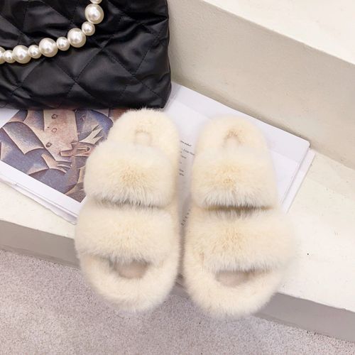 Chaussons En Fourrure Moelleux Pour Femmes,Chaussures En Peluche,Tongs Floues,Chaud,Intrieur,Maison,Salon,Chambre,Femme,Rembourr,Sourire,Hiver - 37