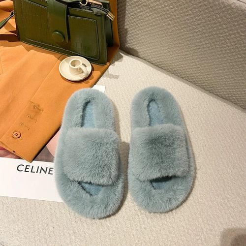 Chaussons En Fourrure Moelleux Pour Femmes,Chaussures En Peluche,Tongs Floues,Chaud,Intrieur,Maison,Salon,Chambre,Femme,Rembourr,Sourire,Hiver - 35