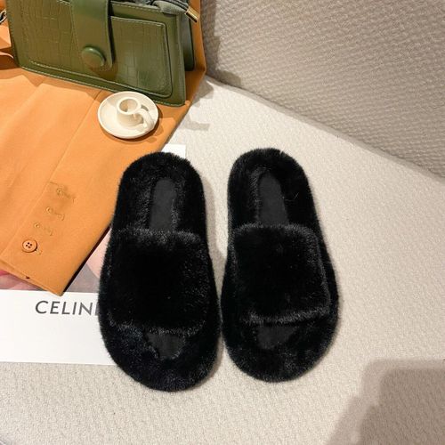 Chaussons En Fourrure Moelleux Pour Femmes,Chaussures En Peluche,Tongs Floues,Chaud,Intrieur,Maison,Salon,Chambre,Femme,Rembourr,Sourire,Hiver - 40