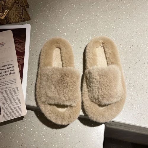 Chaussons En Fourrure Moelleux Pour Femmes,Chaussures En Peluche,Tongs Floues,Chaud,Intrieur,Maison,Salon,Chambre,Femme,Rembourr,Sourire,Hiver - 39