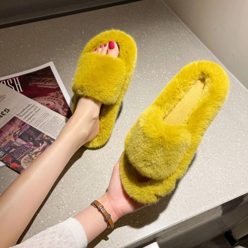 Chaussons En Fourrure Moelleux Pour Femmes,Chaussures En Peluche,Tongs Floues,Chaud,Intrieur,Maison,Salon,Chambre,Femme,Rembourr,Sourire,Hiver - 38