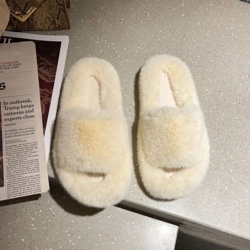 Chaussons En Fourrure Moelleux Pour Femmes,Chaussures En Peluche,Tongs Floues,Chaud,Intrieur,Maison,Salon,Chambre,Femme,Rembourr,Sourire,Hiver - 40