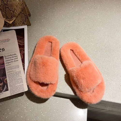 Chaussons En Fourrure Moelleux Pour Femmes,Chaussures En Peluche,Tongs Floues,Chaud,Intrieur,Maison,Salon,Chambre,Femme,Rembourr,Sourire,Hiver - 42