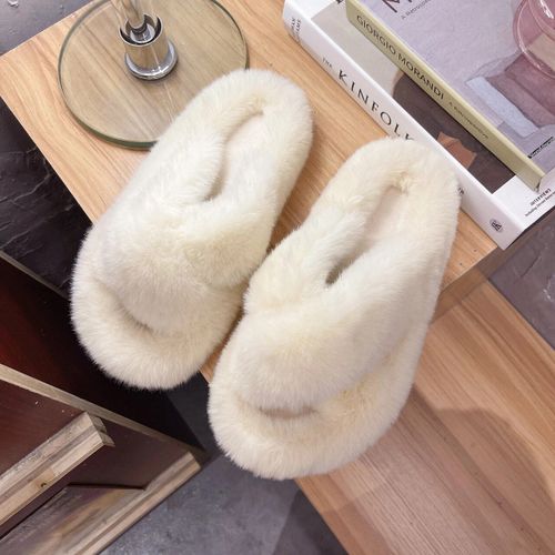 Chaussons En Fourrure Moelleux Pour Femmes,Chaussures En Peluche,Tongs Floues,Chaud,Intrieur,Maison,Salon,Chambre,Femme,Rembourr,Sourire,Hiver - 39