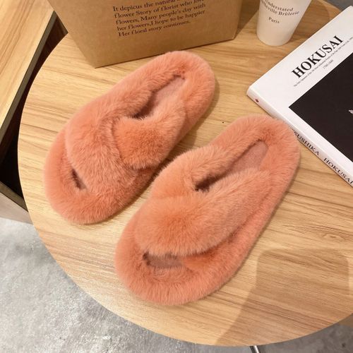 Chaussons En Fourrure Moelleux Pour Femmes,Chaussures En Peluche,Tongs Floues,Chaud,Intrieur,Maison,Salon,Chambre,Femme,Rembourr,Sourire,Hiver - 42