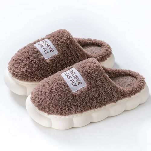 Chaussons Moelleux Chauds Pour Hommes Et Femmes,Chaussures En Coton Pelucheux,Talons Hauts,Semelle Optique,Maison,Intrieur,Extrieur,Couples,Hiver,Mnage,Dames - 44-45