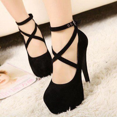 Chaussure A Talon Femme Pompes Croises Bride  La Cheville Chaussures De Fte De Mariage Plate-Forme Robe Femmes Chaussures Talons Hauts Daim Dames Chaussures Grande Taille Talons Aiguilles Sexy - 36