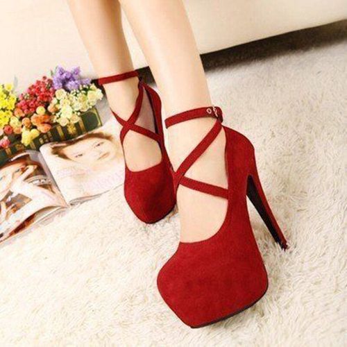 Chaussure A Talon Femme Pompes Croises Bride  La Cheville Chaussures De Fte De Mariage Plate-Forme Robe Femmes Chaussures Talons Hauts Daim Dames Chaussures Grande Taille Talons Aiguilles Sexy - 38