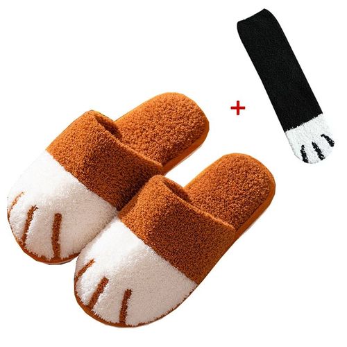 Chaussure D'hiver D'intrieur En Coton Pour Femmes, Mignon Dessin Anim Patte De Chat Hommes Femmes Amoureux Diapositives De Fourrure Plus Velours Chaud Fond Doux Pantoufles Pour Femmes