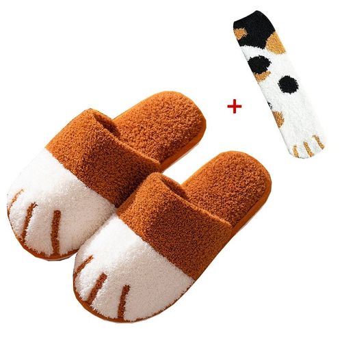 Chaussure D'hiver D'intrieur En Coton Pour Femmes, Mignon Dessin Anim Patte De Chat Hommes Femmes Amoureux Diapositives De Fourrure Plus Velours Chaud Fond Doux Pantoufles Pour Femmes