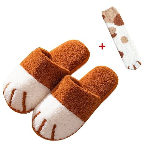 Chaussure D'hiver D'intrieur En Coton Pour Femmes, Mignon Dessin Anim Patte De Chat Hommes Femmes Amoureux Diapositives De Fourrure Plus Velours Chaud Fond Doux Pantoufles Pour Femmes