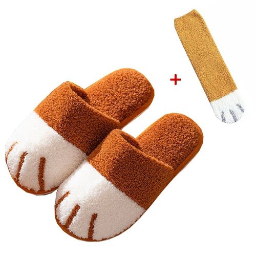 Chaussure D'hiver D'intrieur En Coton Pour Femmes, Mignon Dessin Anim Patte De Chat Hommes Femmes Amoureux Diapositives De Fourrure Plus Velours Chaud Fond Doux Pantoufles Pour Femmes