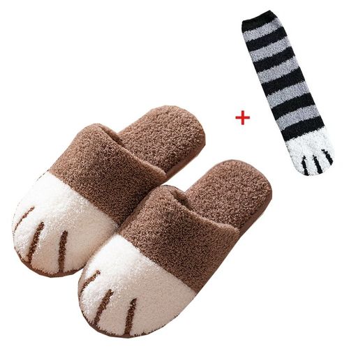 Chaussure D'hiver D'intrieur En Coton Pour Femmes, Mignon Dessin Anim Patte De Chat Hommes Femmes Amoureux Diapositives De Fourrure Plus Velours Chaud Fond Doux Pantoufles Pour Femmes