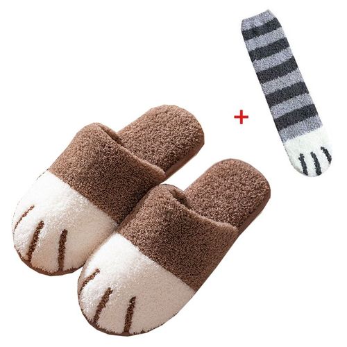 Chaussure D'hiver D'intrieur En Coton Pour Femmes, Mignon Dessin Anim Patte De Chat Hommes Femmes Amoureux Diapositives De Fourrure Plus Velours Chaud Fond Doux Pantoufles Pour Femmes