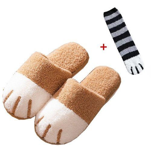 Chaussure D'hiver D'intrieur En Coton Pour Femmes, Mignon Dessin Anim Patte De Chat Hommes Femmes Amoureux Diapositives De Fourrure Plus Velours Chaud Fond Doux Pantoufles Pour Femmes