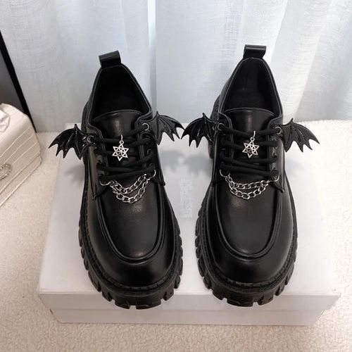 Chaussures  Plateforme En Mtal Pour Femmes,Conception D'aile Gothique Lolita,Escarpins En Cuir De Style Collge,Chaussure D'uniforme Scolaire - 40
