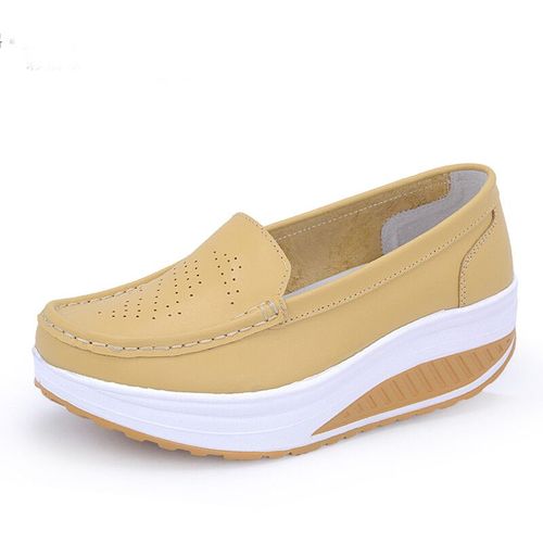 Chaussures  Semelle Plate Pour Femmes,Mocassins D't Dcoups En Cuir Et Daim, Semelles Compenses Dcontractes, Enfiler