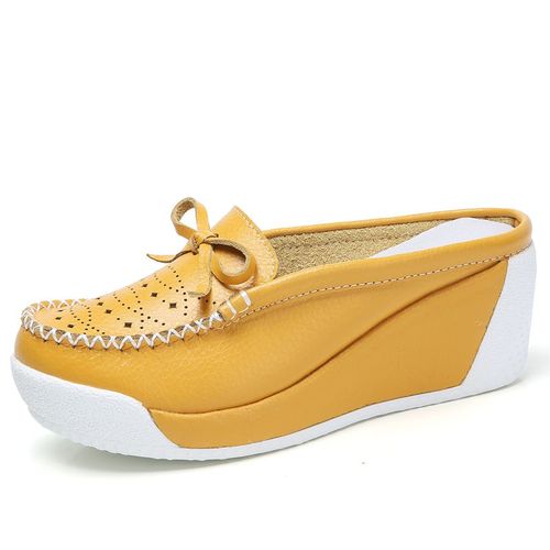 Chaussures  Semelle Plate Pour Femmes,Mocassins D't Dcoups En Cuir Et Daim, Semelles Compenses Dcontractes, Enfiler