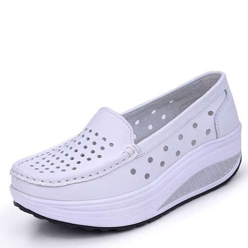 Chaussures  Semelle Plate Pour Femmes,Mocassins D't Dcoups En Cuir Et Daim, Semelles Compenses Dcontractes, Enfiler