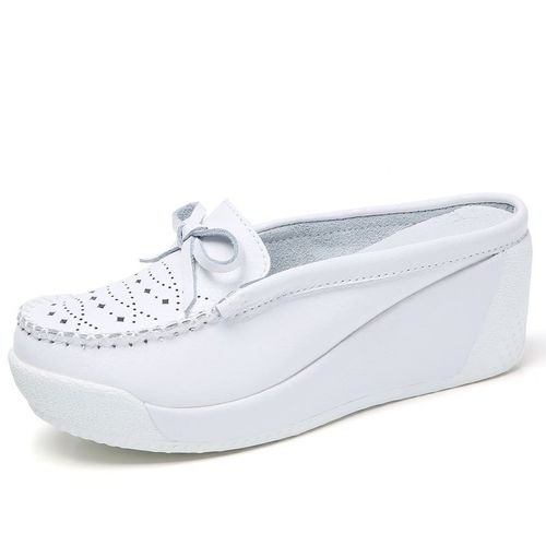 Chaussures  Semelle Plate Pour Femmes,Mocassins D't Dcoups En Cuir Et Daim, Semelles Compenses Dcontractes, Enfiler