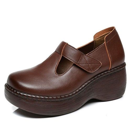 Chaussures  Semelles Compenses En Cuir De Vache Pour Femmes,Chaussures Dcontractes,Style Rtro,Faites  La Main,Peu Profondes,Printemps t,H21315l