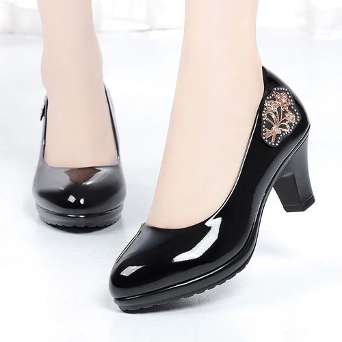 Chaussures  Talons Carrs Pour Femmes,En Cuir Verni Noir De Haute Qualit,Mode Printemps,Cool,Automne,B824 - 35