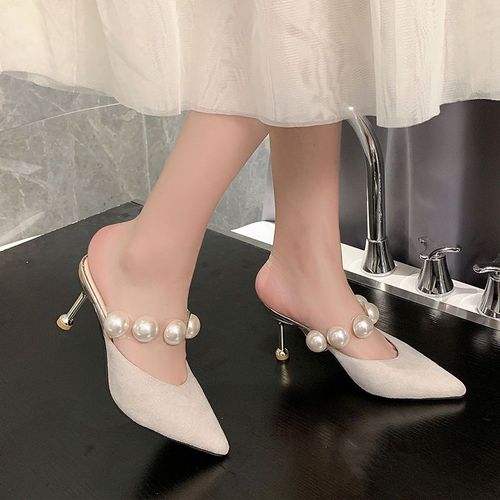 Chaussures  Talons Fins Pu Pour Femmes, Pantoufles De Luxe  Bout Couvert, Pantoufles De Styliste Pointu, 2020 - 36