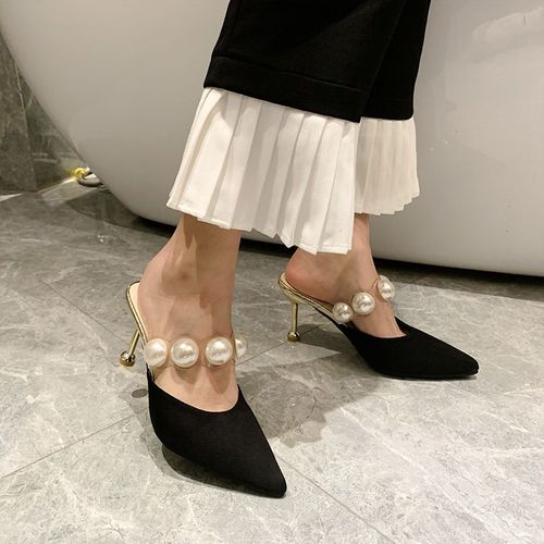 Chaussures  Talons Fins Pu Pour Femmes, Pantoufles De Luxe  Bout Couvert, Pantoufles De Styliste Pointu, 2020 - 35