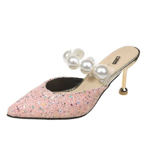 Chaussures  Talons Fins Pu Pour Femmes, Pantoufles De Luxe  Bout Couvert, Pantoufles De Styliste Pointu, 2020 - 40