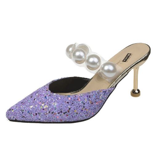 Chaussures  Talons Fins Pu Pour Femmes, Pantoufles De Luxe  Bout Couvert, Pantoufles De Styliste Pointu, 2020 - 36