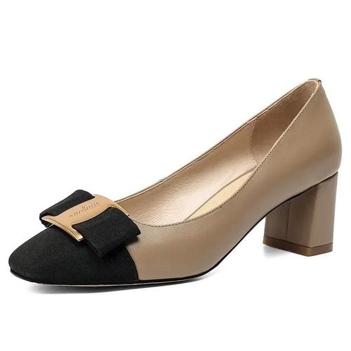 Chaussures  Talons Hauts En Cuir  N?Ud Moyen Pour Femmes,Chaussures  Talons Optiques Tout Assorties,Mode lgante,Temprament,Printemps,2024 - 38