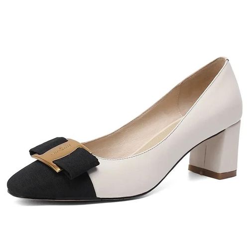 Chaussures  Talons Hauts En Cuir  N?Ud Moyen Pour Femmes,Chaussures  Talons Optiques Tout Assorties,Mode lgante,Temprament,Printemps,2024 - 37