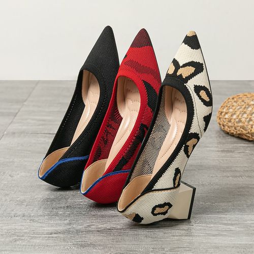 Chaussures  Talons Hauts Pointus Pour Femmes,Chaussures  Talons Carrs,Tisses,Respirantes,Dcontractes, La Mode Et Belles,Grande Taille,En 2 - 41
