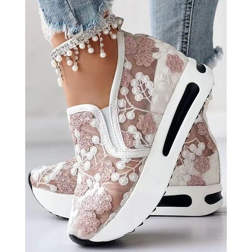 Chaussures Compenses  Semelle En Caoutchouc Pour Femmes,Baskets Peu Profondes Pour Femmes,Chaussures Confortables  Enfiler,Blanc,Bleu,Maille,Colombien Canis,Dcontract,t,42,2024