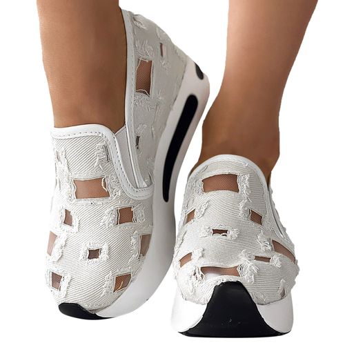Chaussures Compenses  Semelle En Caoutchouc Pour Femmes,Baskets Peu Profondes Pour Femmes,Chaussures Confortables  Enfiler,Blanc,Bleu,Maille,Colombien Canis,Dcontract,t,42,2024