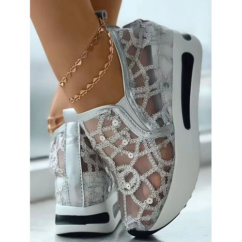 Chaussures Compenses  Semelle En Caoutchouc Pour Femmes,Baskets Peu Profondes Pour Femmes,Chaussures Confortables  Enfiler,Blanc,Bleu,Maille,Colombien Canis,Dcontract,t,42,2024