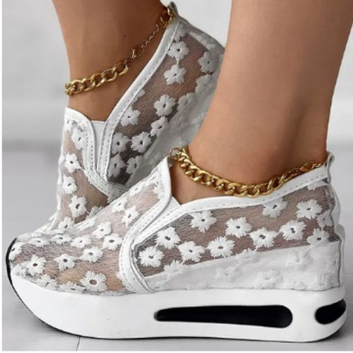 Chaussures Compenses  Semelle En Caoutchouc Pour Femmes,Baskets Peu Profondes Pour Femmes,Chaussures Confortables  Enfiler,Blanc,Bleu,Maille,Colombien Canis,Dcontract,t,42,2024