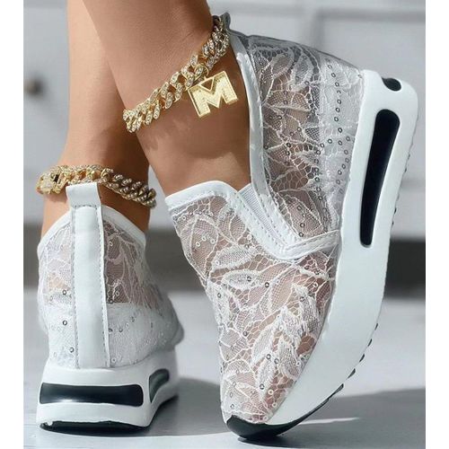 Chaussures Compenses  Semelle En Caoutchouc Pour Femmes,Baskets Peu Profondes Pour Femmes,Chaussures Confortables  Enfiler,Blanc,Bleu,Maille,Colombien Canis,Dcontract,t,42,2024