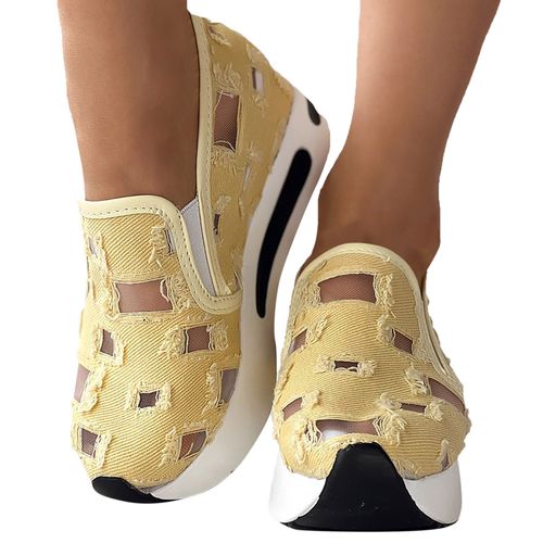 Chaussures Compenses  Semelle En Caoutchouc Pour Femmes,Baskets Peu Profondes Pour Femmes,Chaussures Confortables  Enfiler,Blanc,Bleu,Maille,Colombien Canis,Dcontract,t,42,2024