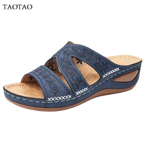 Chaussures D't  Semelles Compenses Pour Femmes, Pantoufles Dcontractes Pour Dames, Diapositives De Plage Confortables, Sandales Solides  La Mode, Grande Taille - 42