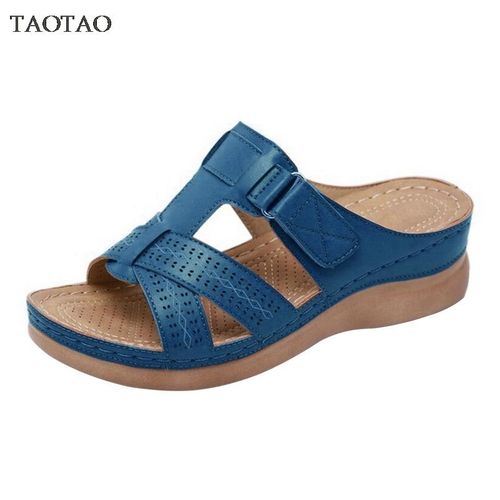 Chaussures D't  Semelles Compenses Pour Femmes, Pantoufles Dcontractes Pour Dames, Diapositives De Plage Confortables, Sandales Solides  La Mode, Grande Taille - 38