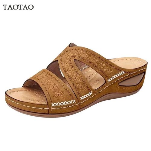 Chaussures D't  Semelles Compenses Pour Femmes, Pantoufles Dcontractes Pour Dames, Diapositives De Plage Confortables, Sandales Solides  La Mode, Grande Taille - 39