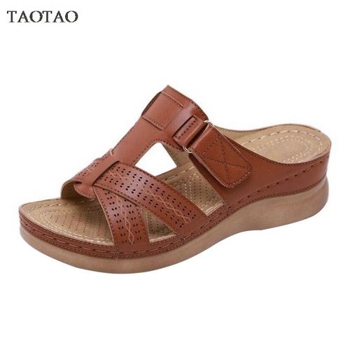 Chaussures D't  Semelles Compenses Pour Femmes, Pantoufles Dcontractes Pour Dames, Diapositives De Plage Confortables, Sandales Solides  La Mode, Grande Taille - 39