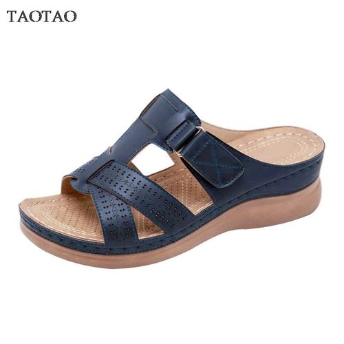 Chaussures D't  Semelles Compenses Pour Femmes, Pantoufles Dcontractes Pour Dames, Diapositives De Plage Confortables, Sandales Solides  La Mode, Grande Taille - 36