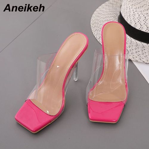 Chaussures D't En Pvc Pour Femmes, Pantoufles Transparentes  Talons Hauts, Diapositives  La Mode, Fte, Bout Carr Peu Profond, Solides, Concis, Nouvelle Collection 2022 - 37